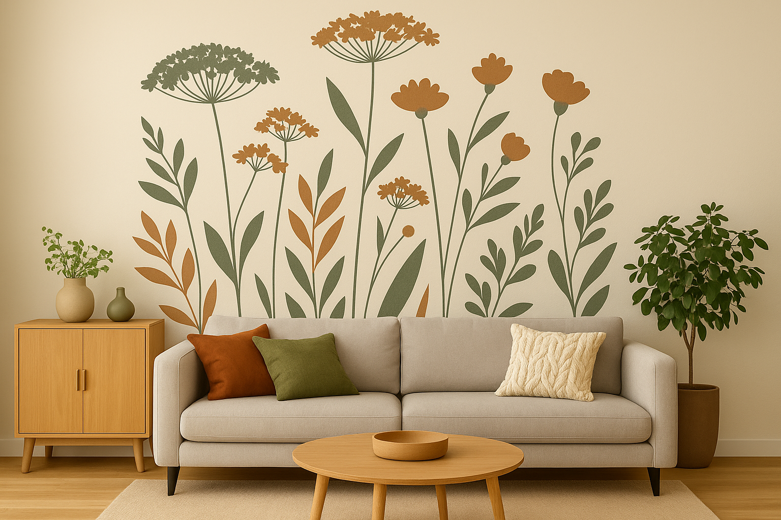 Druk-ścienny-UV-z-motywem-roślinnym-w-salonie